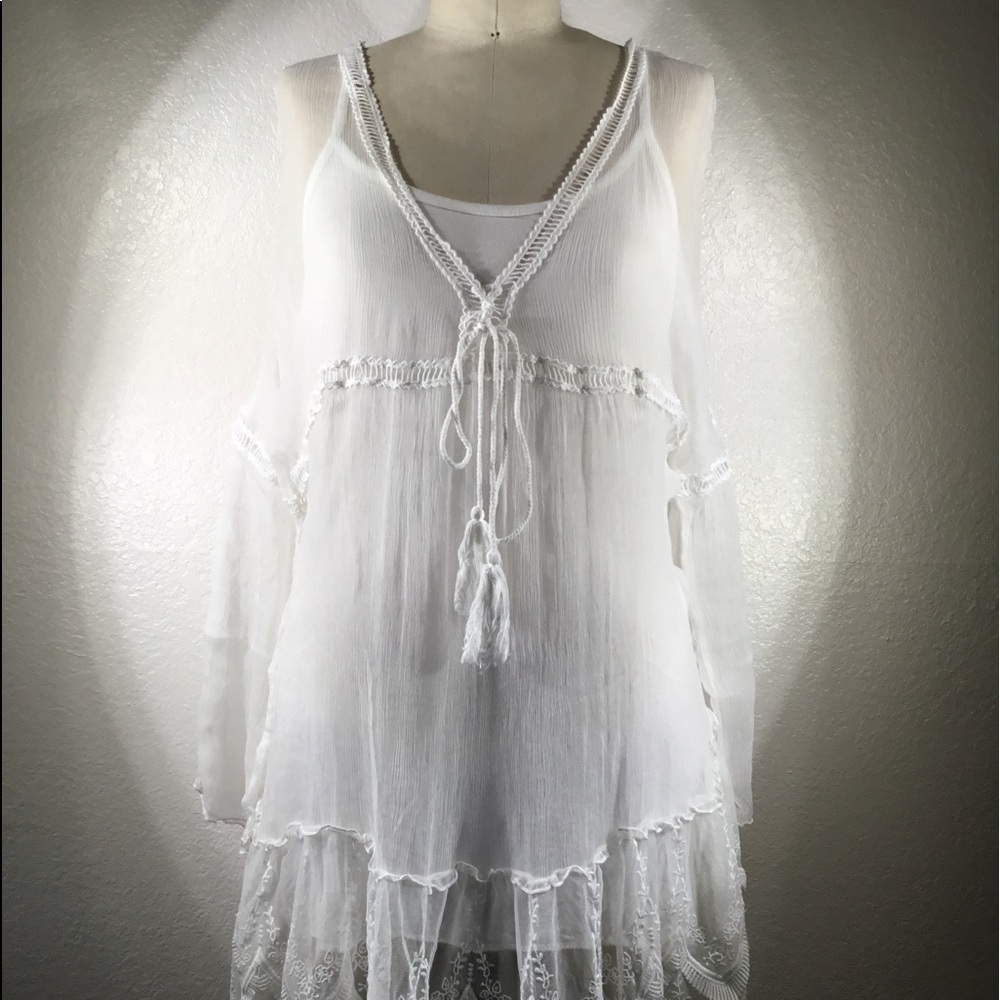V Milano Blouse Made in Italy Silk Empire Tunic W/Slip One Size